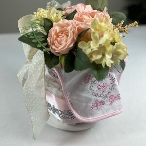 Baby Shower Centerpiece / Baby Diaper Cake with Bib and Flowers
